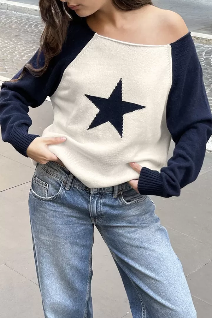 Boat neck star sweater^Subdued Clearance