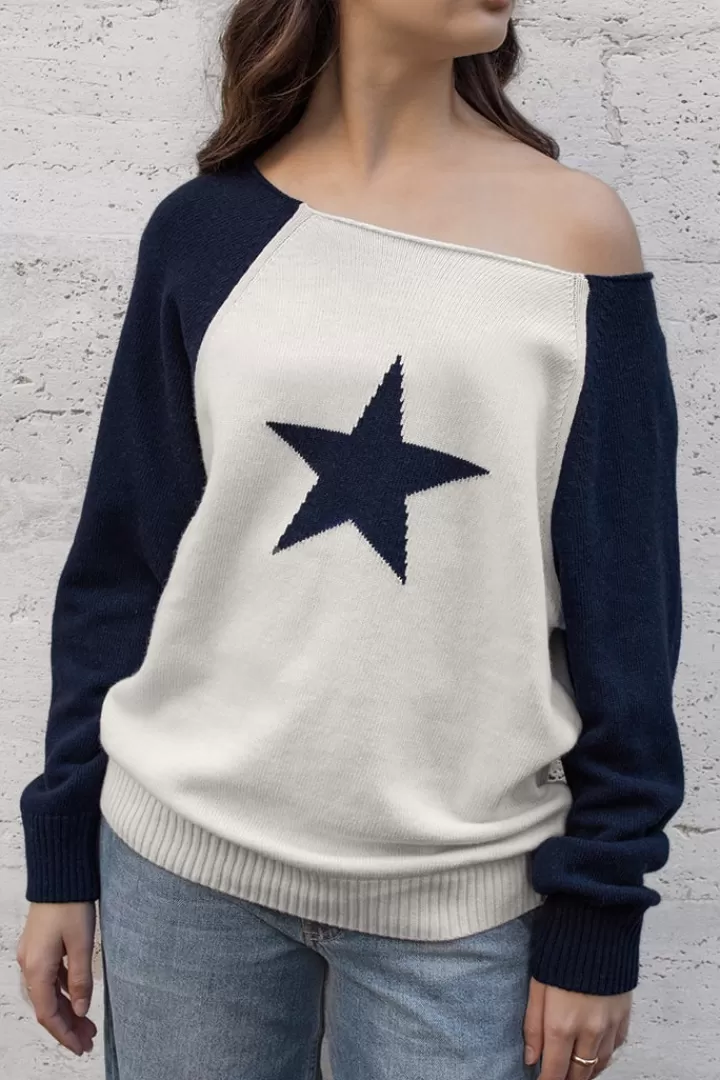 Boat neck star sweater^Subdued Clearance