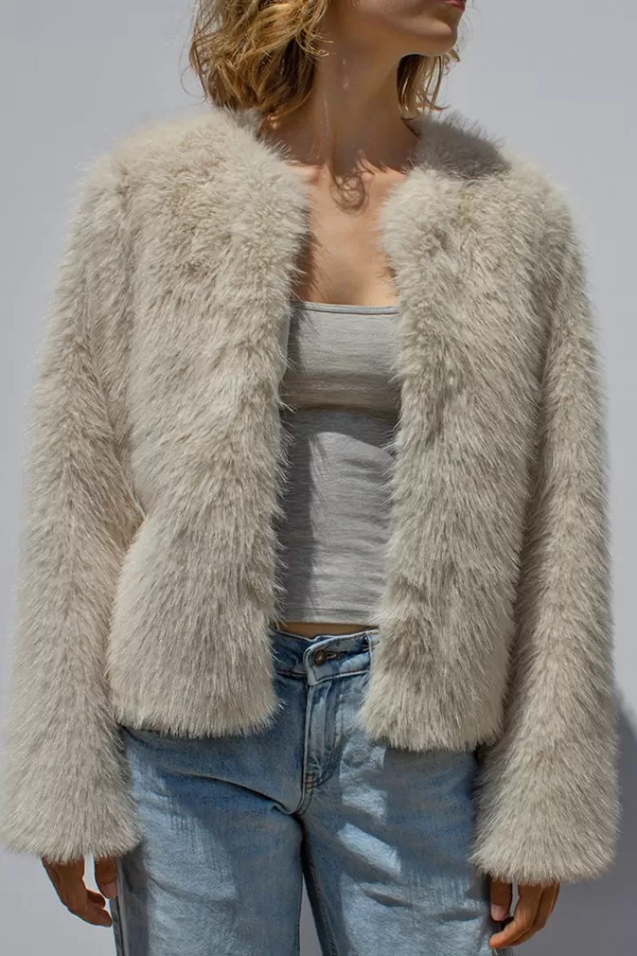 Faux fur crewneck jacket^Subdued Flash Sale