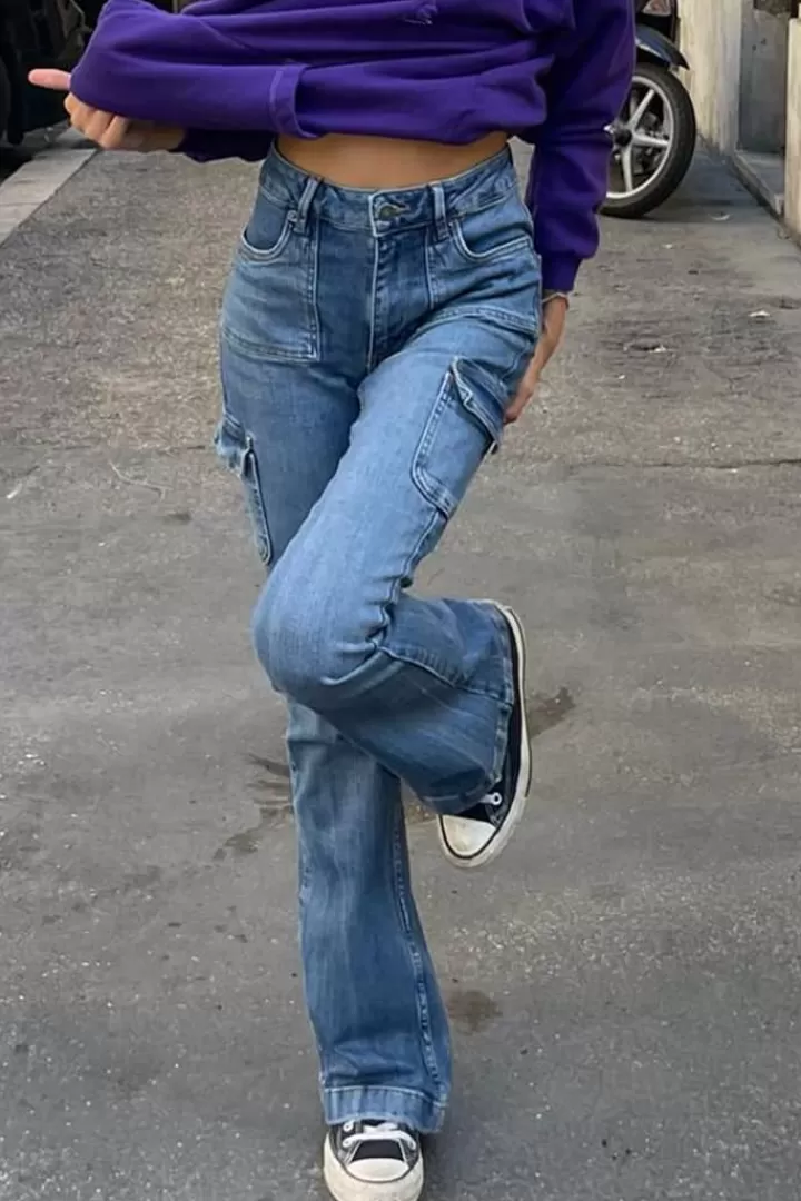 Flared pockets jeans^Subdued Cheap