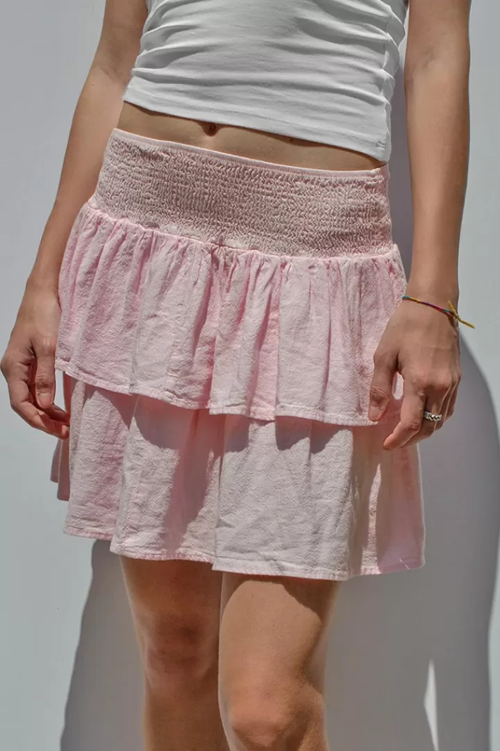 Shirred skirt^Subdued Hot