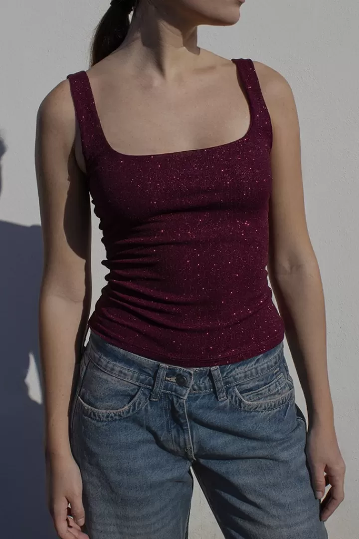 Sparkly square neck top^Subdued New