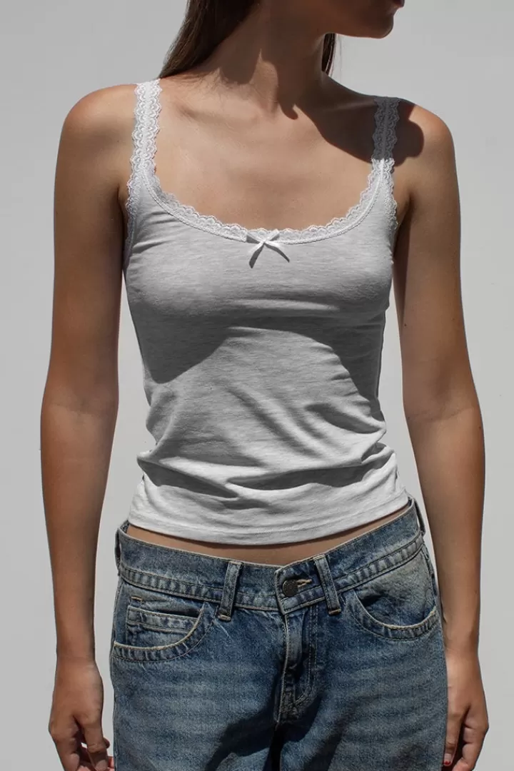 Tank top with bow and lace^Subdued Online