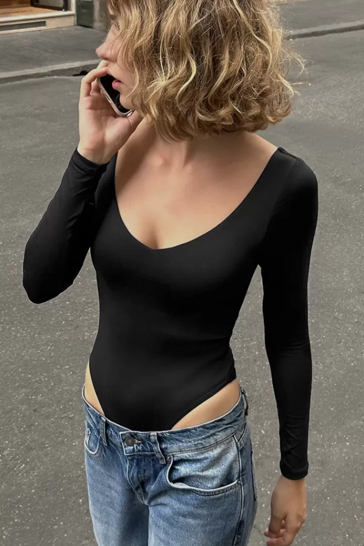 V neckline bodysuit^Subdued Cheap